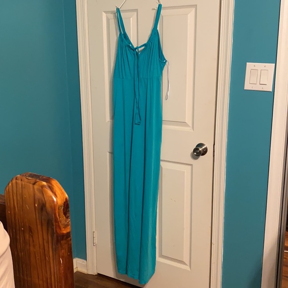 Blue Knit Gathered Bust Maxi Dress - Picture 3 of 11